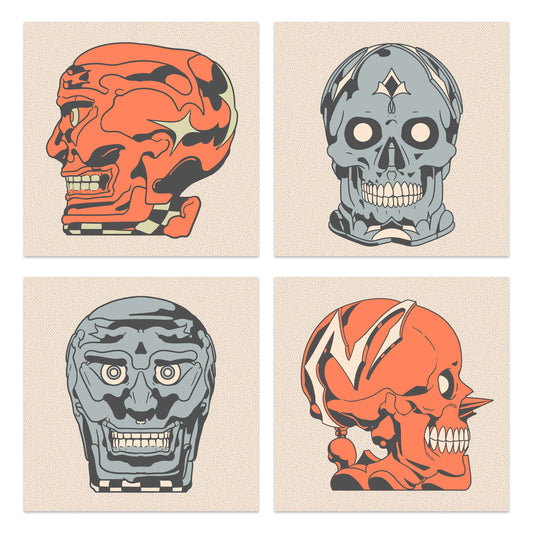 SS - SKULLS - JAP-IZT ( SILKSCREEN 4 PIECES ) (GREY-ORANGE)